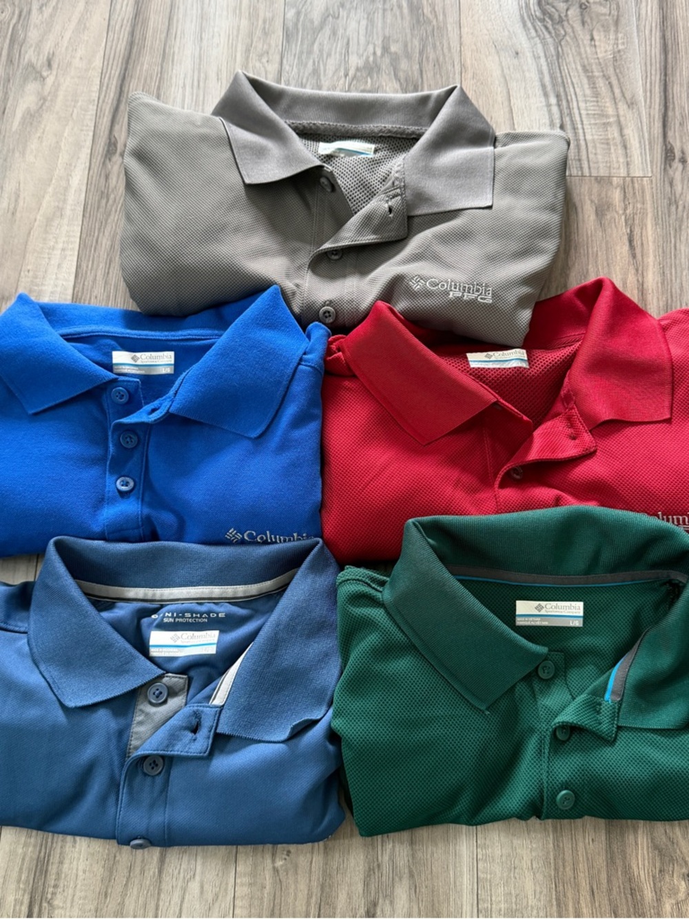 Lot 5 Columbia Polo Shirts Mens Large Golf Performance Fishing Omni-Shade Collar
